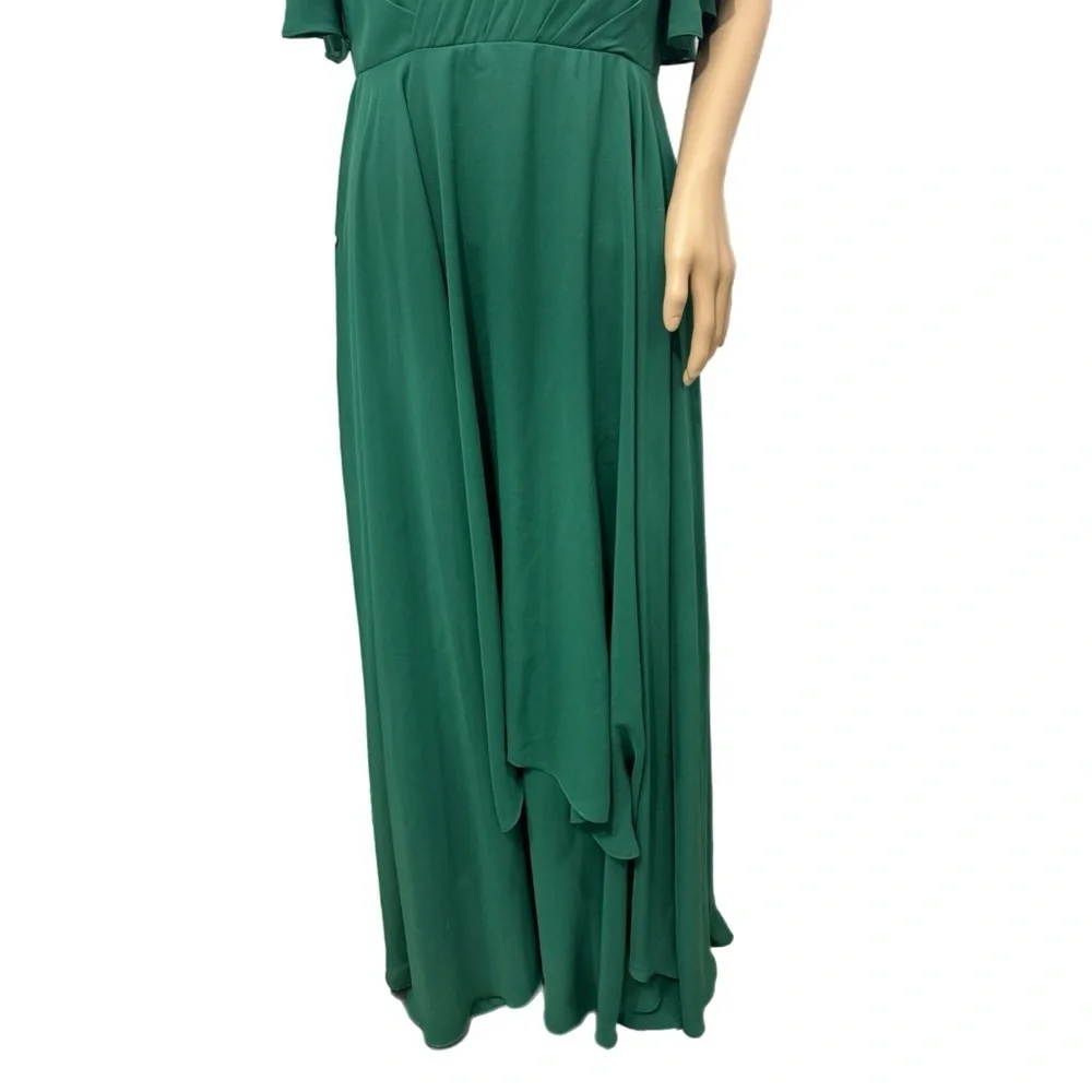 JJs HOUSE Green Goddess Chiffon Gown Split Ruffle Sleeve Dress V Neck Women Sz 6 - Picture 9 of 16